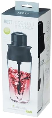 HOST Cocktail Spinner with Built In Strainer and Drip Free Pour Spout, Drink Mixer for Cocktails, Mocktails, Barware, Home Bar Accessories, 20 oz, Set of 1, Black