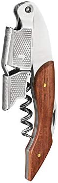 True Sommelier Waiters Corkscrew Wine Opener with Built-in Bottle Opener and Sharp Foil Cutter, Stainless Steel with Wood Handle for Travel, Home Bar, Kitchen, Gifts for Wine Lovers, Set of 1