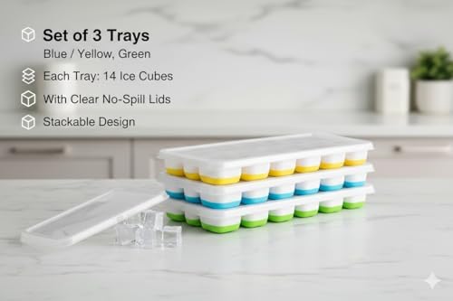 Ice Cube Trays – Silicone 18- Ice Cube Tray with Lid Super Easy Release Ice Cube Molds - Stackable Silicone Ice Tray Durable and Dishwasher Safe - for Food, Cocktail, Whiskey, Chocolate - 4 Pack (1)