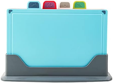 Kitchen Plastic Cutting Board Set of 4 Chopping Sorting Index Set Belt Storage Rack