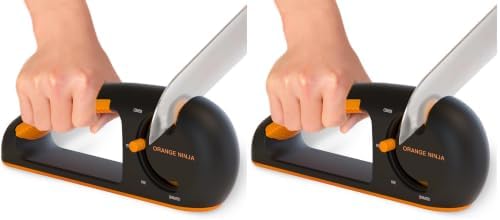 Orange Ninja 4-Stage Knife Sharpener & Serrated Knife Sharpener– Repairs, Sharpens & Polishes Blades with Ergonomic Non-Slip Grip (Pack of 2)