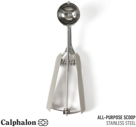 Calphalon Cookie Scoop, Stainless Steel Trigger Scoop for Cookie Dough, Ice Cream & Batter, Portion Control Kitchen Scoop with Release Mechanism, Taupe