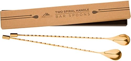 A Bar Above Bar Spoon Set, Spiral Handle, 2 Mixing Spoons, Gold Finish