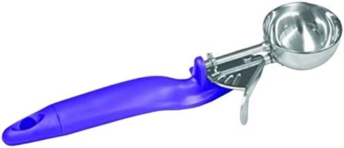 Tiger Chef Stainless steel construction 3/4 oz. capacity Orchid-colored plastic Ergo handle Thumb lever NSF certified Scoop size: #40 Lever Disher (1, Orchid 3/4 oz.)