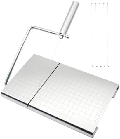 1PCS Cheese Cutter Slicer Board Stainless Steel Block Cheese Slicer with Grid Scale Lines and Replacement Wires