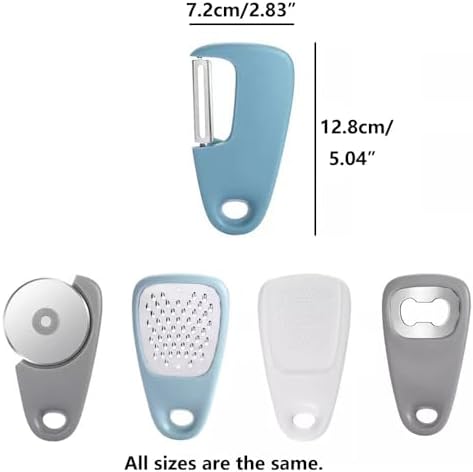 TopHomer Kitchen Gadgets Set 5 Pcs, Cheese Grater, Pizza Cutter, Bottle Opener, Vegetable Peeler,Garlic/Ginger Grinder, for Travel, Camping