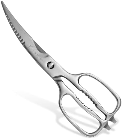 Sunnecko Heavy Duty Kitchen Scissors - Stainless Steel Kitchen Shears, Ultra Sharp Micro Serrated Poultry Shears, Cooking Scissors for Meat, 9 Inch Curved Blades