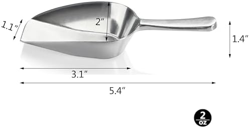 New Star Foodservice One-Piece Cast Aluminum Flat Bottom Bar Ice Flour Utility Scoop, 2-Ounce, Silver