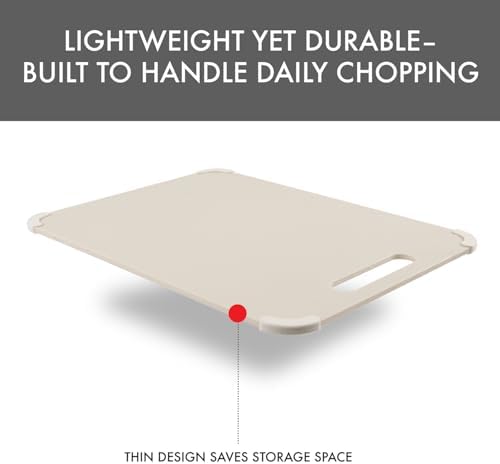 Dexas Fresh Prep 3-Pack Non-Slip Cutting Board Set – Dishwasher Safe Plastic Boards with Silicone Grip Corners & Handle, Cream (14.17" x 10.63", 12.6" x 9.06", 11.02" x 7.48")