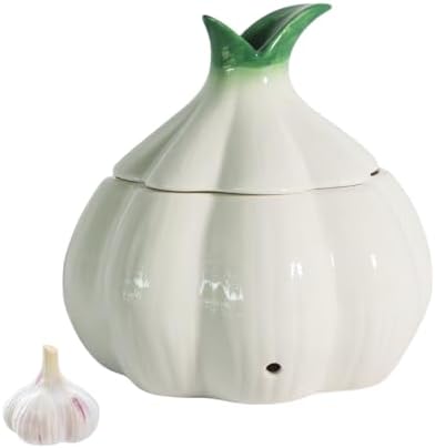 TOIVO Garlic Keeper for Counter，with Lid and Holes GarlicSaver,Garlic Holder Storage Container toKeep (white)