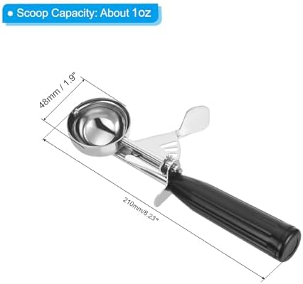 PATIKIL 1 Ounce Ice Cream Scoop with Trigger, Stainless Steel Portion Cookie Scoop with Thumb Trigger for Cookie Dough Cupcake Batter Baking, Black (Pack of 2)
