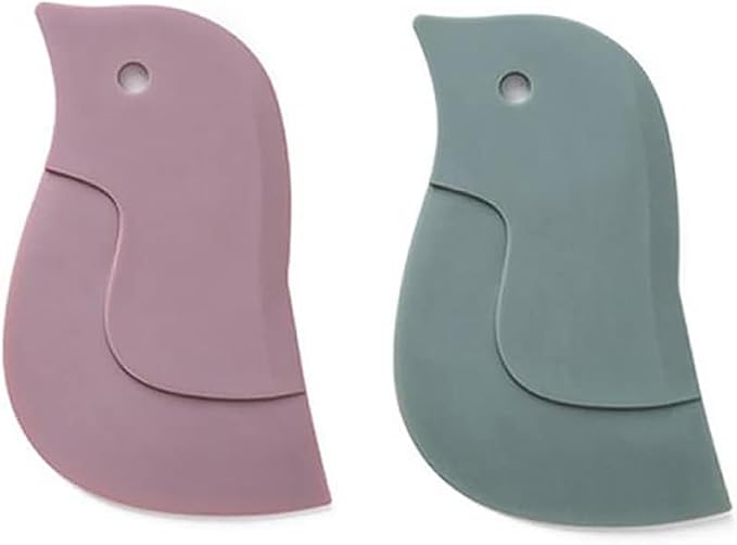 Pan Scraper Silicone Scraper, Penguin Shape Kitchen Tool Oil Plate Multifunction Scraper Bowl Scraper For Kitchen Pans, Bowls Baking Washing, Green+Pink