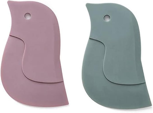 Pan Scraper Silicone Scraper, Penguin Shape Kitchen Tool Oil Plate Multifunction Scraper Bowl Scraper For Kitchen Pans, Bowls Baking Washing, Green+Pink