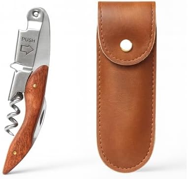Professional Waiter’s Corkscrew – Double-Hinged Wine Opener with Wooden Handle & Leather Case, Durable Stainless Steel Wine Key for Bar, Restaurant & Home