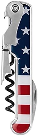 Foster & Rye American Flag Double Hinged Waiters Corkscrew Wine Opener, Stainless Steel with Sharp Foil Cutter for Travel, Outdoor Use, Gifts for Men, Home Bar, Kitchen, Set of 1