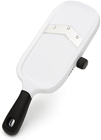 Amazon Basics Hand-held Safe Mandoline Slicer for Vegetables and Fruits, Adjustable Thickness, Stainless Steel Blade, White, 11.3" x 4.5" x 2.5"