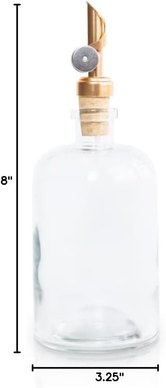 Rail19 Clear Glass Mouthwash Dispenser with Metal Pour Spout | Cooking Oil and Vinegar Dispenser - Perfect for the Bathroom, Kitchen & Tabletop, 13oz (Light Gold)
