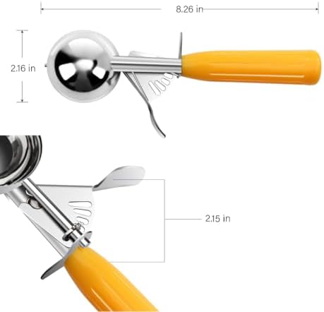 TOPKITCHEN Commercial-Grade Ice Cream Scoop 1.63 oz, 18/8 Stainless Steel Cookie Scoop with Plastic Handle, Portion Control Disher Scoop for Bakeries, Restaurants & Dessert Shops, #20, Yellow