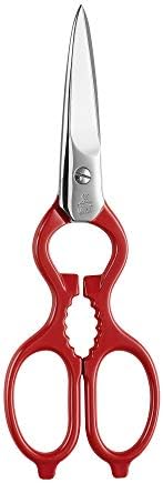 ZWILLING Kitchen Shears, Multi-Purpose, Bottle Opener, Jar Lid Lifter, Dishwasher Safe, Heavy Duty, Forged Stainless Steel Blades, Red 7.9-inch