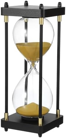 PATIKIL Large Decorative Sand Timer, 60 Minutes Wood Hour Glass Timer Modern Wooden Hour Glass for Cooking Game Office Classroom Kitchen Home, Gold Tone(Style 1)