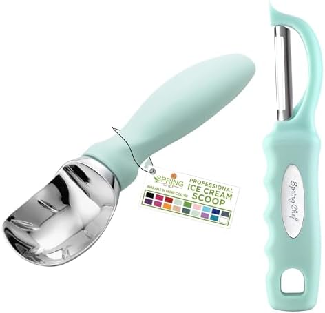 Spring Chef Professional Ice Cream Scoop & Stainless Steel Swivel Vegetable Peeler with Comfortable Handle - 2 Product Bundle - Mint