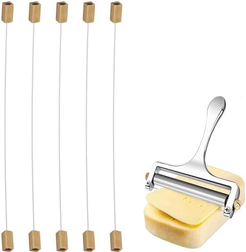 Cheese Slicer Stainless Steel Wire Cheese Cutter Slicer for Mozzarella, Cheddar, Gouda, And More Block Cheese - Heavy Duty Slicer With 6 Extra Replacement Cutting Wire Adjustable Thickness