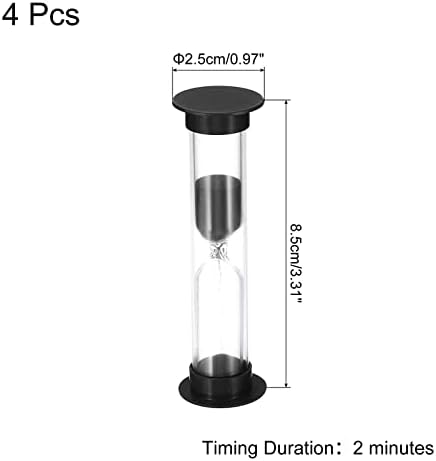 PATIKIL 2 Minute Sand Timer, 4Pcs Small Sandy Clock with Plastic Cover, Count Down Sand Glass for Games, Kitchen, Party Favors DIY Decoration, Black