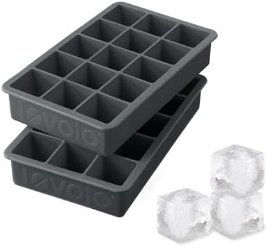 Tovolo Silicone Ice Cube Tray Charcoal Gray Pack of 2 BPA Free Ice Tray Mold for Coffee Drinks Cocktails, Dishwasher Safe Easy Release Perfect 1 Inch Cube Ice Tray for Whiskey Bourbon Spirits