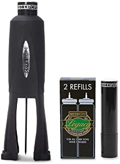 Cork Pops Legacy Wine Opener Built-in 4-Blade Foil Cutter Safe Cork Removal, Effortless Push Button Use, Needle Guard for Safety, Low-Pressure Cartridge Opens Up To 60 (Black, With 3 Cartridges)