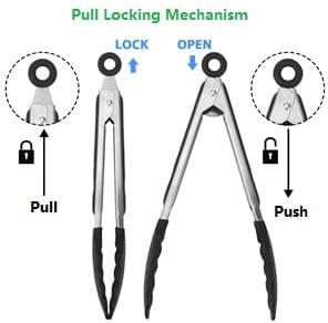 Kitchen Tongs for Cooking Locking Silicone Stainless Steel Buffet Serving Tongs, 7,9 and 12 Inch Non-stick,Heat Resistant 3 Pack
