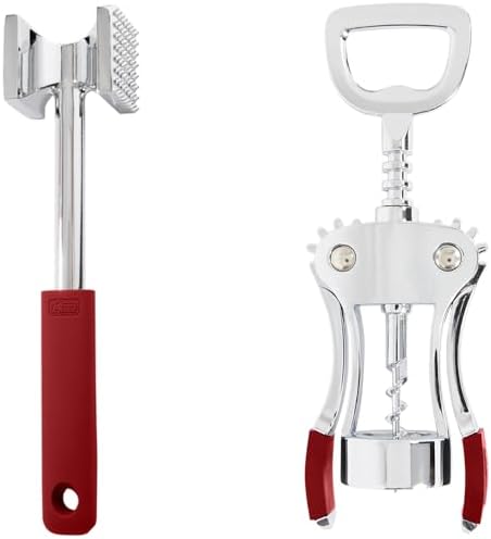 Gorilla Grip Meat Tenderizer and Wine Opener, Meat Tenderizer is Dishwasher Safe, Wine Opener is Rust Resistant, Both in Red Color, 2 Item Bundle