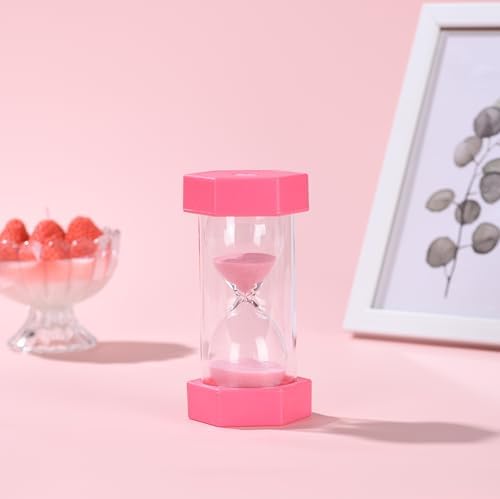 Colorful Sand Timers, Hourglass Sand Timers 1 Minute Sandglass Timer with Protective Cover for Toothbrush Timer Games Classroom Home Office Cooking(Pink+1Min