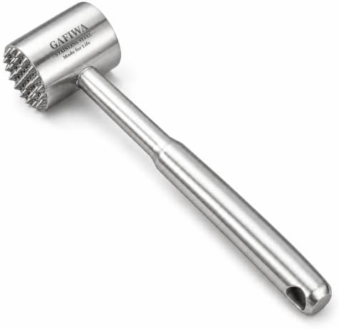 Stainless Steel Meat Tenderizer Tool, Heavy Duty Meat Mallet Hammer with Ergonomic Non-Slip Handle, Dual-Sided Meat Pounder for Steak, Chicken, Pork, Beef, Dishwasher Safe Kitchen Tool. (Steel Handle)