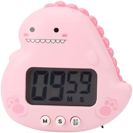 Digital Kitchen Timer with LCD Display, Dinosaur Design, Red, Magnetic Back, Stand, Countdown Alarm for Classroom, Home, Study, Cooking
