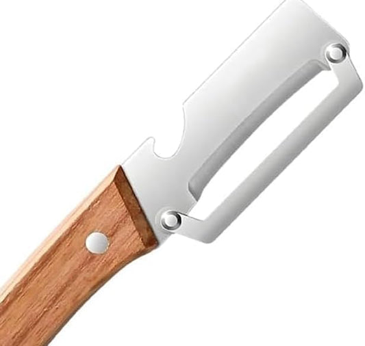 Multi-Functional Vegetable Peeler for Kitchen,Zero Snag Wooden Peeler with Bottle Opener,Hand Held Peeler Slicer Kitchen Tool,2-In-1 Stainless Steel Kitchen Tool for Potato Pumpkin Zucchini (1 PC)