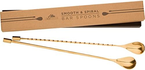 A Bar Above 2-Piece Gold Bar Spoon Set, 12-Inch Heavyweight Cocktail Mixing Spoons, Stainless Steel Drink Stirrers for Shakers and Mixing Glasses, Bartender Tools for Professionals
