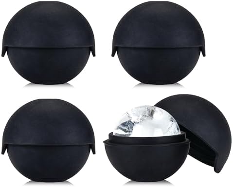 Viski Sphere Ice Molds, Large 2 Inch Silicone Ice Ball Makers for Whiskey, Bourbon, Scotch, and Cocktails, Easy Release Round Mold Set for Drinks, Home Bar Gifts, Bar Cart Accessories, Set of 4