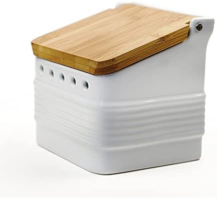RSVP International White Stoneware Kitchen Collection, Stoneware Garlic Keeper, 4.5x4x4.5"