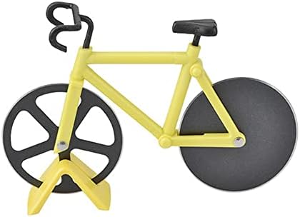 Bicycle Pizza Cutter Wheel Non-stick Dual Cutting Wheels Stainless Steel Bike Pizza Slicer with a Stand for Pizza Lovers Kitchen Gadget?Yellow?