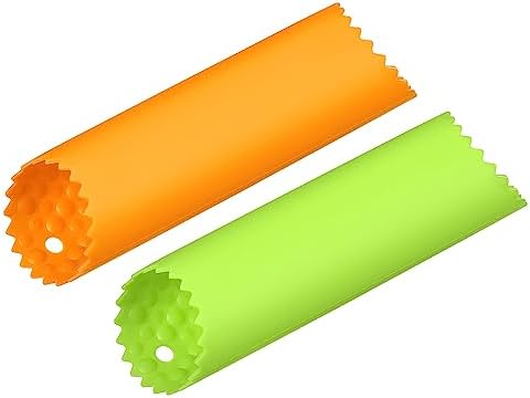 uxcell Garlic Peeler Skin Remover Roller Keeper, Silicone Garlic Peeler Tube Non Slip 5.12inch Long for Useful Kitchen Tools, Orange/Green