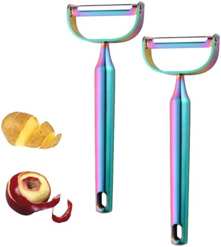 Stainless Steel Vegetable Peeler Rainbow 2 Pieces, with Potato Eye Remover & Swiveling Twin Blades, Y Shaped Titan Potato Peeler for Fruit & Veggie, Dishwasher Safe