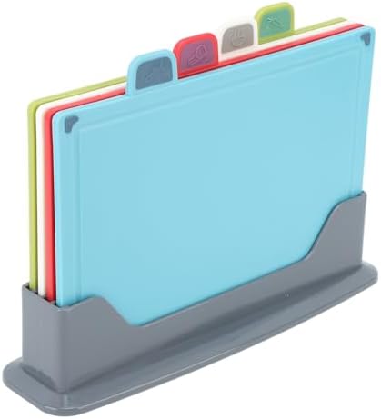 4 Pcs 33.5x23.5cm / 13.2x9.3in Plastic Cutting Board Set with Storage Stand 4 Color Non Slip Detachable Design Cutting Board for Various Food Types