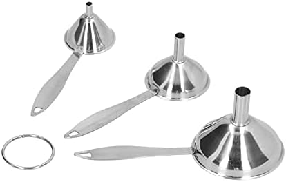 3 in 1 Metal Funnels, Mini Stainless Steel Funnel Set Small Kitchen Oil Funnel with Long Handle and Ring for Spice, Essential Oils