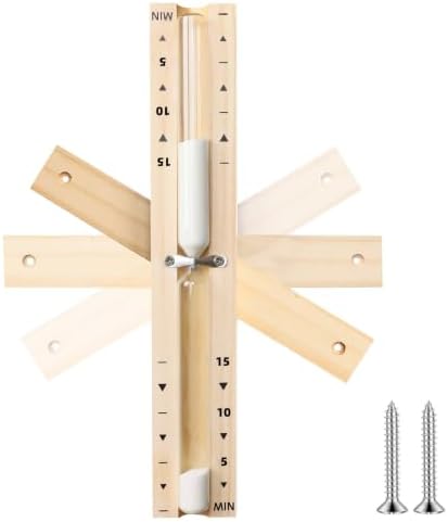 Sauna Timer 15 Minute White Sand,360° Rotating Wood Hourglass for SPA Room
