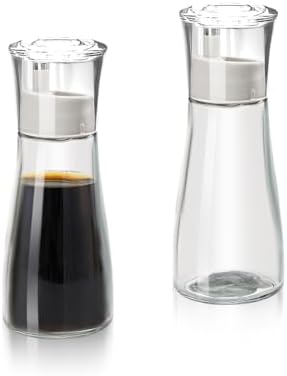 2 Pack Soy Sauce Dispenser with No-Drip Spout, Glass Oil and Vinegar Dispenser Bottle Set, Olive Oil Cruet with Dust Cap for Kitchen Cooking, 5.1oz