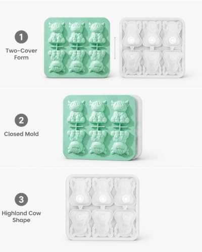 Highland Cow Ice Cube Mold, 3D Two-Part 6-Cavity Mold, 6.3-Inch