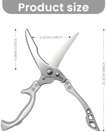 Heavy Duty Stainless Steel Kitchen Shears – Poultry Scissors; suitable for bone, meat, chicken, fish, turkey, and vegetables; spring-loaded, multi-functional, ultra-sharp, and practical