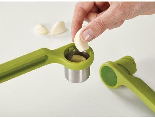 Joseph Joseph Helix Garlic Press and Citrus Juicer Ergonomic Twist-Action Hand Press Stainless Steel Set, Green and Yellow
