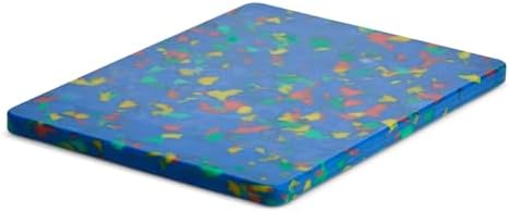 Core Kitchen Rainbow Confetti on Blue 6 x 8 Inch Recycled Plastic Charcuterie Platter Chopping Cutting Board with Non-Slip Footing, Kitchen Display Tray, 46371