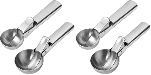 2 Pcs Stainless Steel Ice Cream Scoop, Heavy Duty Ice Cream Scooper with Trigger Metal Icecream Scoop Spoon for Fruit Scoop, Sundaes, Sorbet, Icecream (Silver) (Pack of 2)